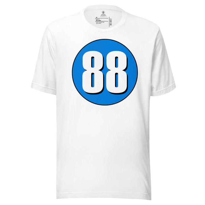 Unisex t-shirt: White on Blue 88