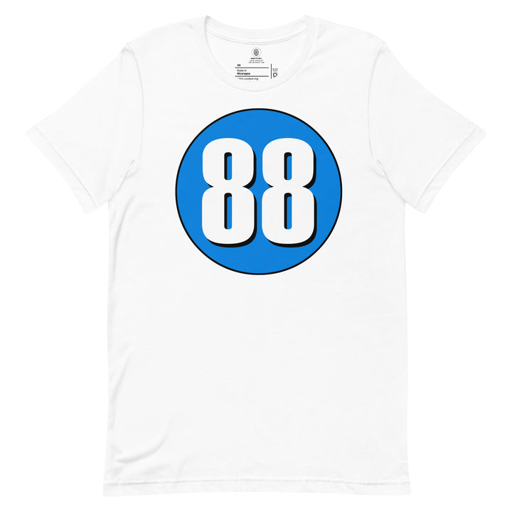 Unisex t-shirt: White on Blue 88