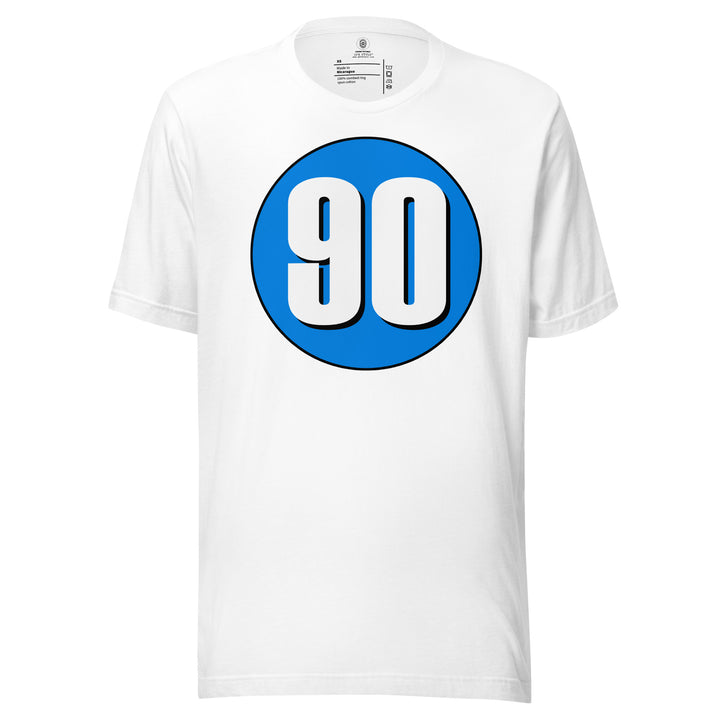 Unisex t-shirt: White on Blue 90