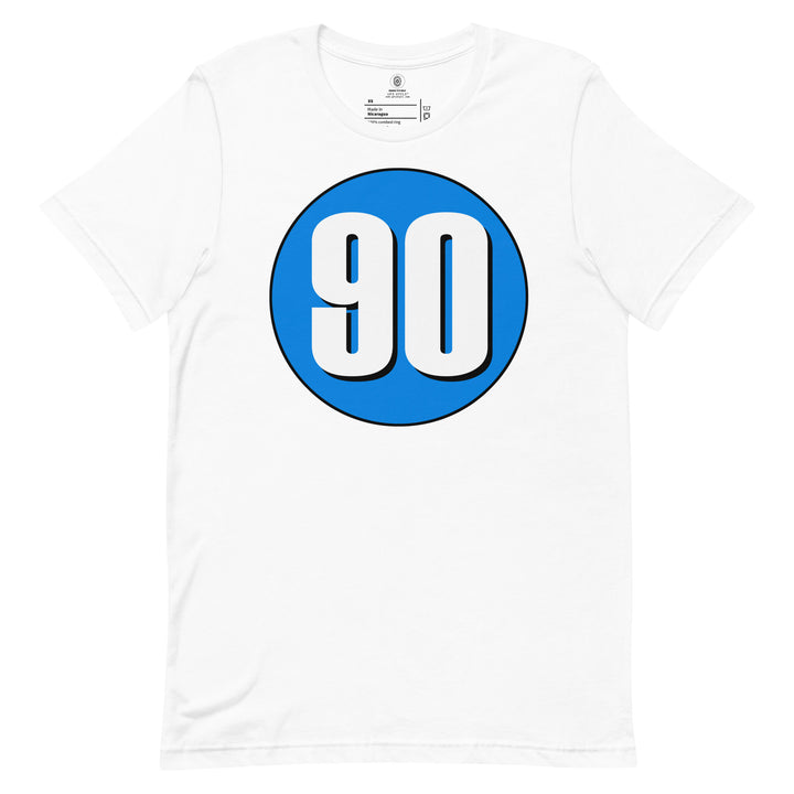 Unisex t-shirt: White on Blue 90