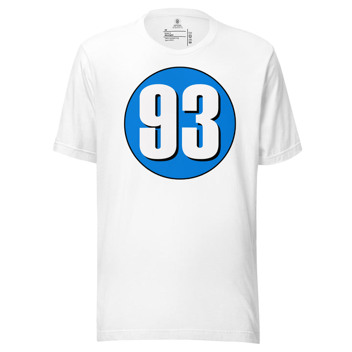 Unisex t-shirt: White on Blue 93