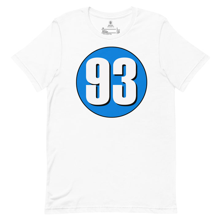 Unisex t-shirt: White on Blue 93