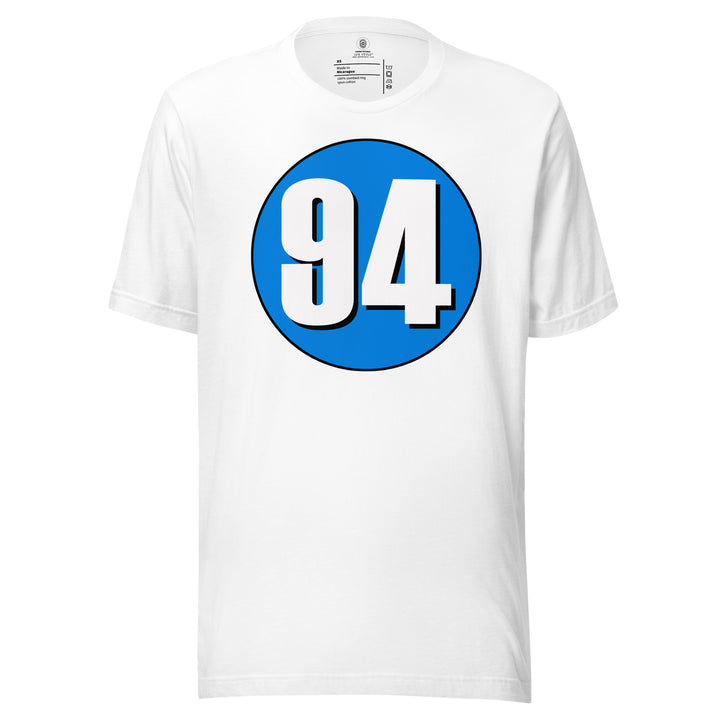 Unisex t-shirt: White on Blue 94