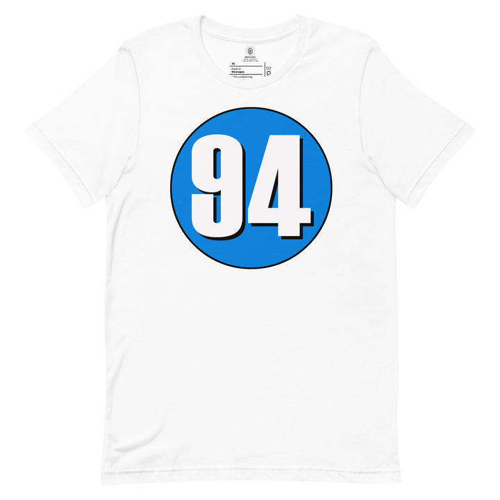 Unisex t-shirt: White on Blue 94