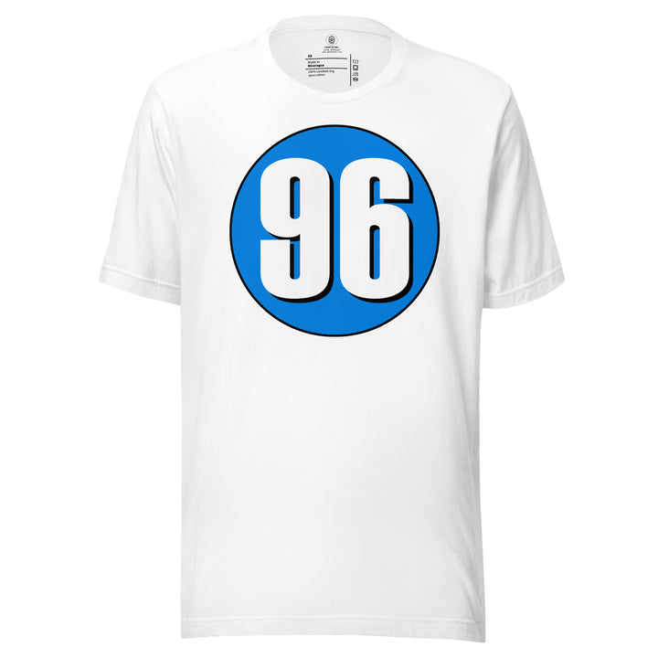 Unisex t-shirt: White on Blue 96