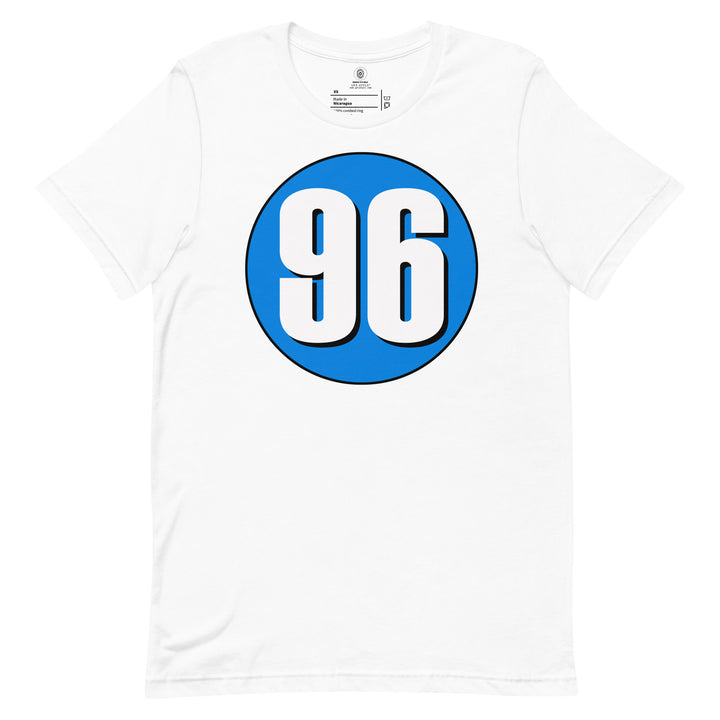 Unisex t-shirt: White on Blue 96