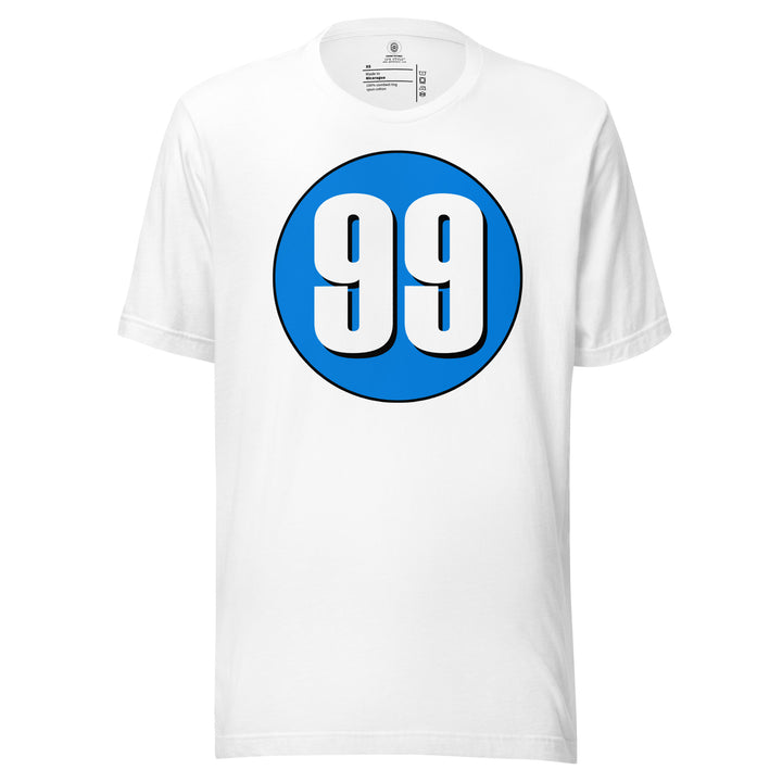 Unisex t-shirt: White on Blue 99