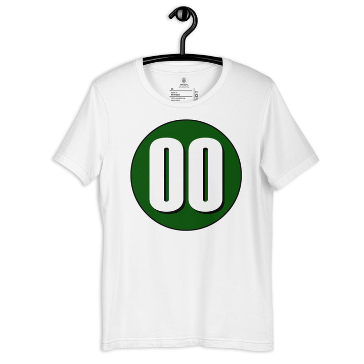 Unisex t-shirt: White on Hunter Green 00