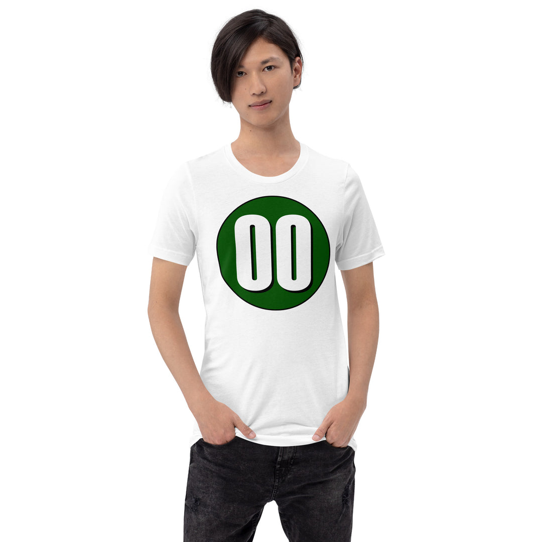 Unisex t-shirt: White on Hunter Green 00