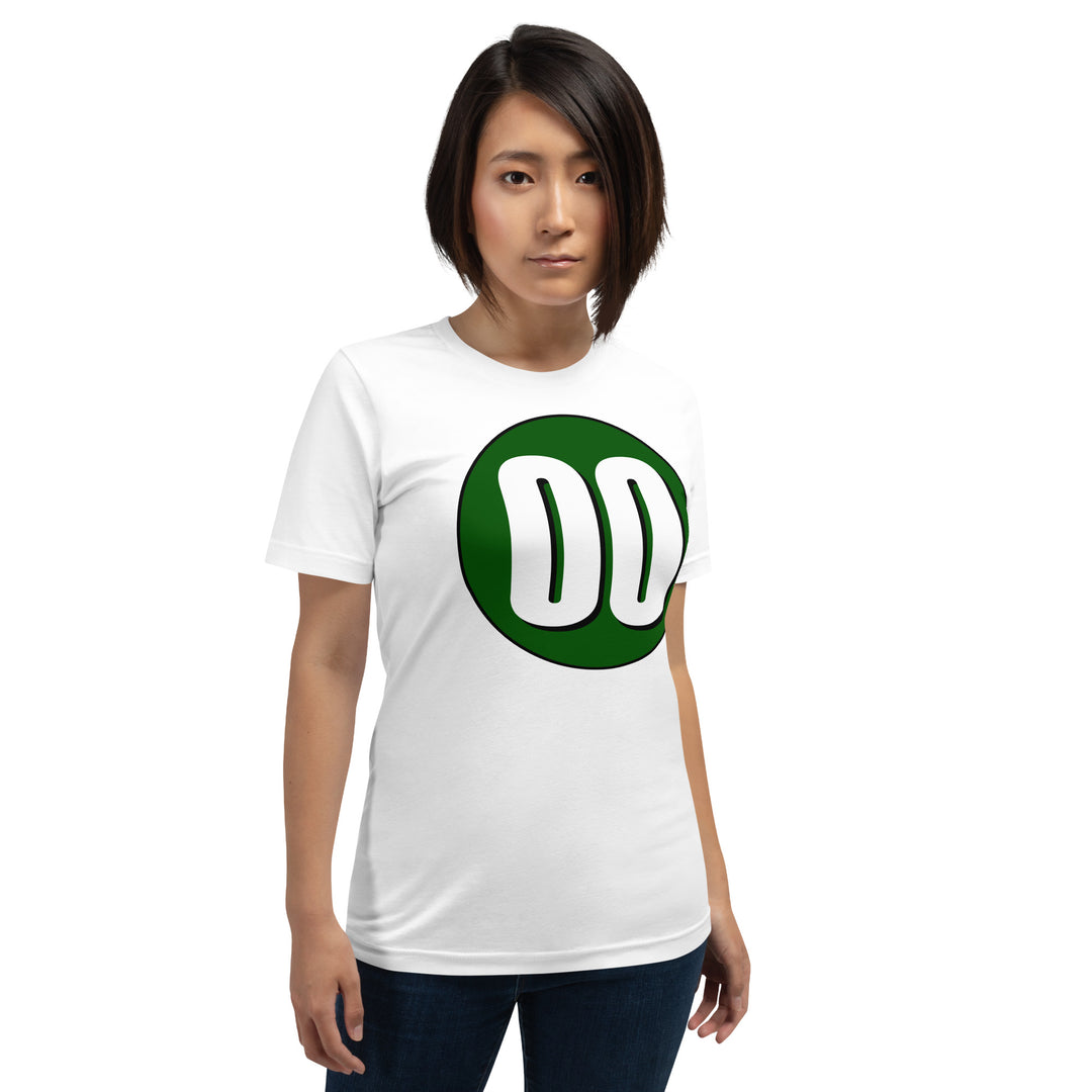 Unisex t-shirt: White on Hunter Green 00