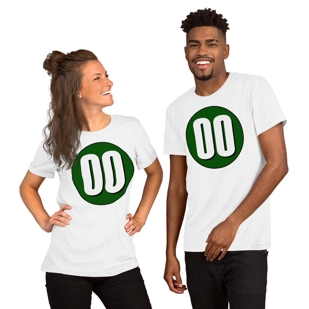 Unisex t-shirt: White on Hunter Green 00