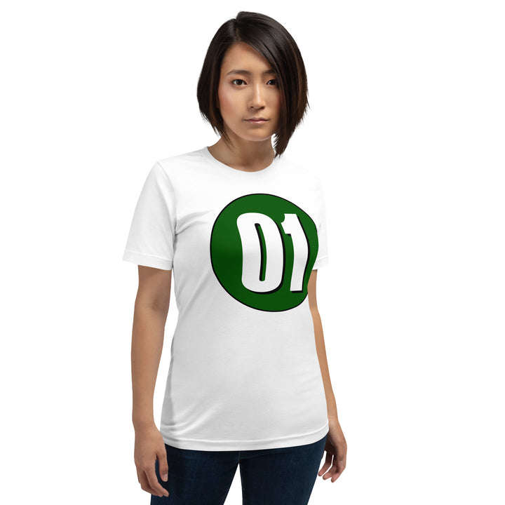 Unisex t-shirt: White on Hunter Green 01