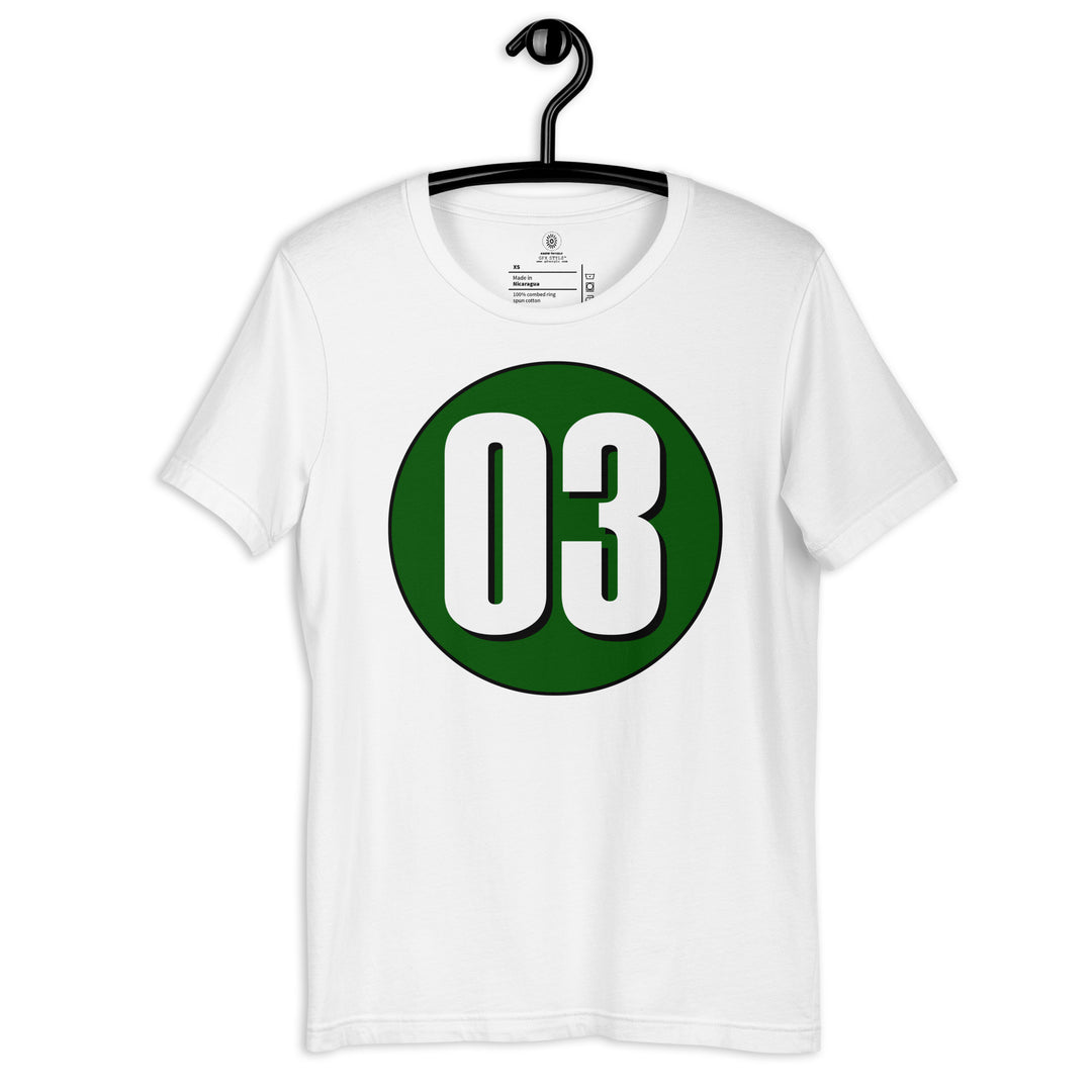 Unisex t-shirt: White on Hunter Green 03