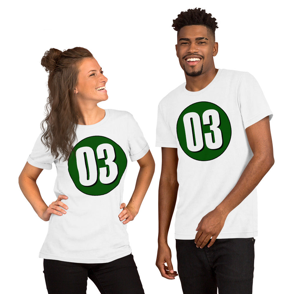 Unisex t-shirt: White on Hunter Green 03