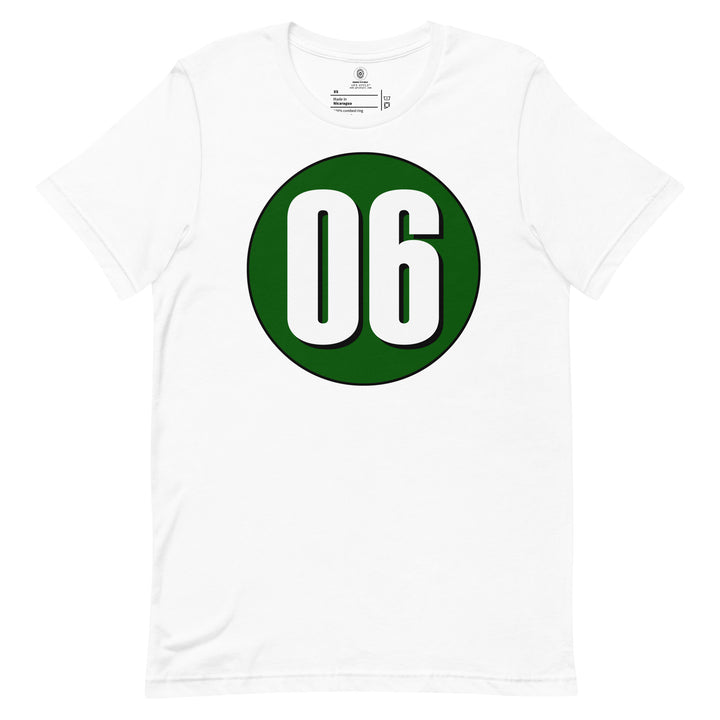 Unisex t-shirt: White on Hunter Green 06