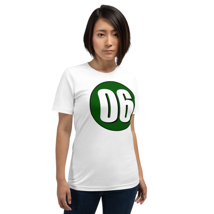 Unisex t-shirt: White on Hunter Green 06