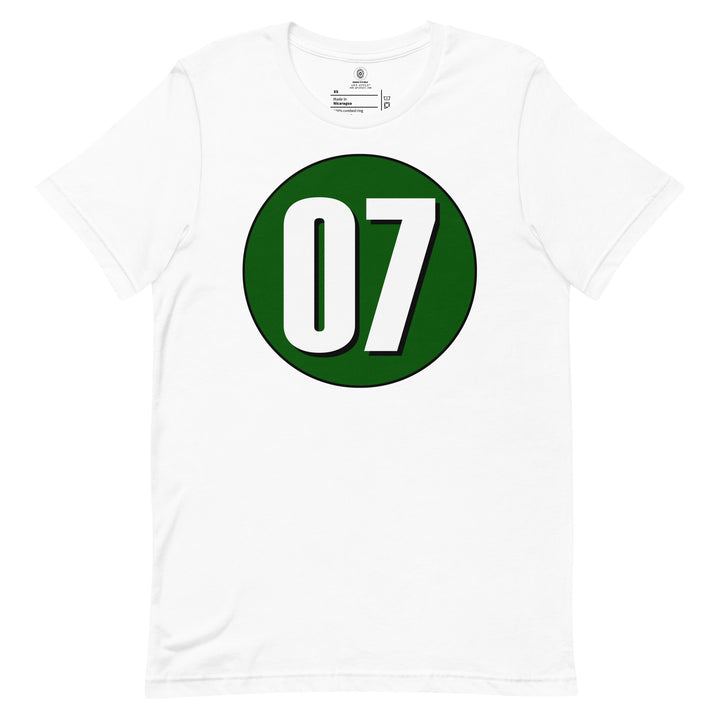 Unisex t-shirt: White on Hunter Green 07