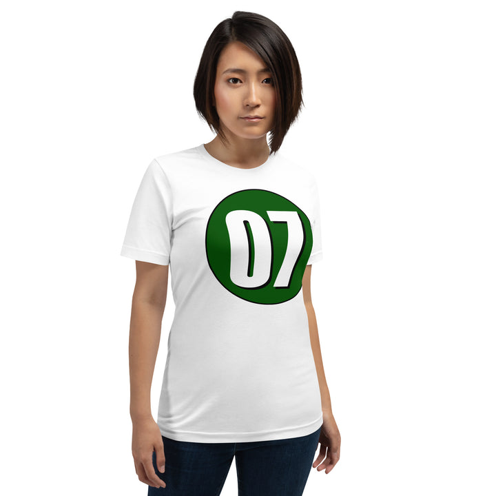 Unisex t-shirt: White on Hunter Green 07