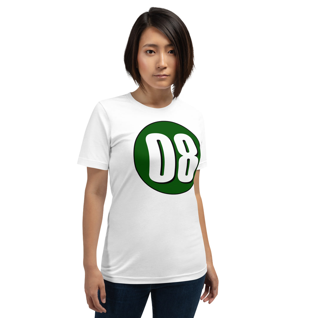 Unisex t-shirt: White on Hunter Green 08