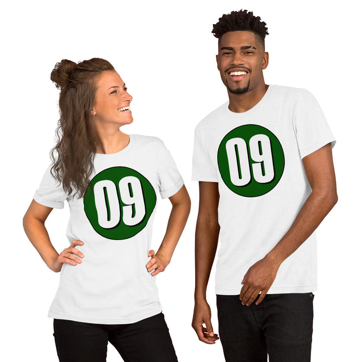 Unisex t-shirt: White on Hunter Green 09