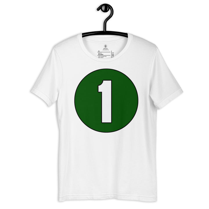 Unisex t-shirt: White on Hunter Green 1