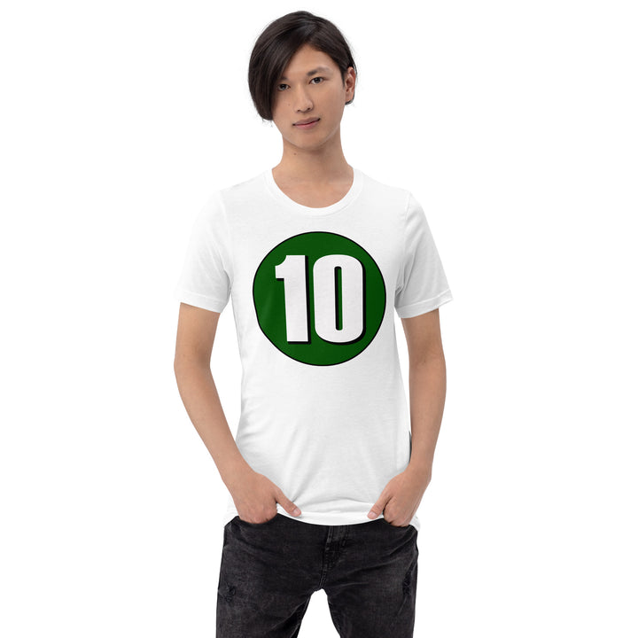 Unisex t-shirt: White on Hunter Green 10