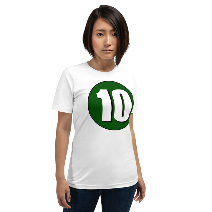 Unisex t-shirt: White on Hunter Green 10