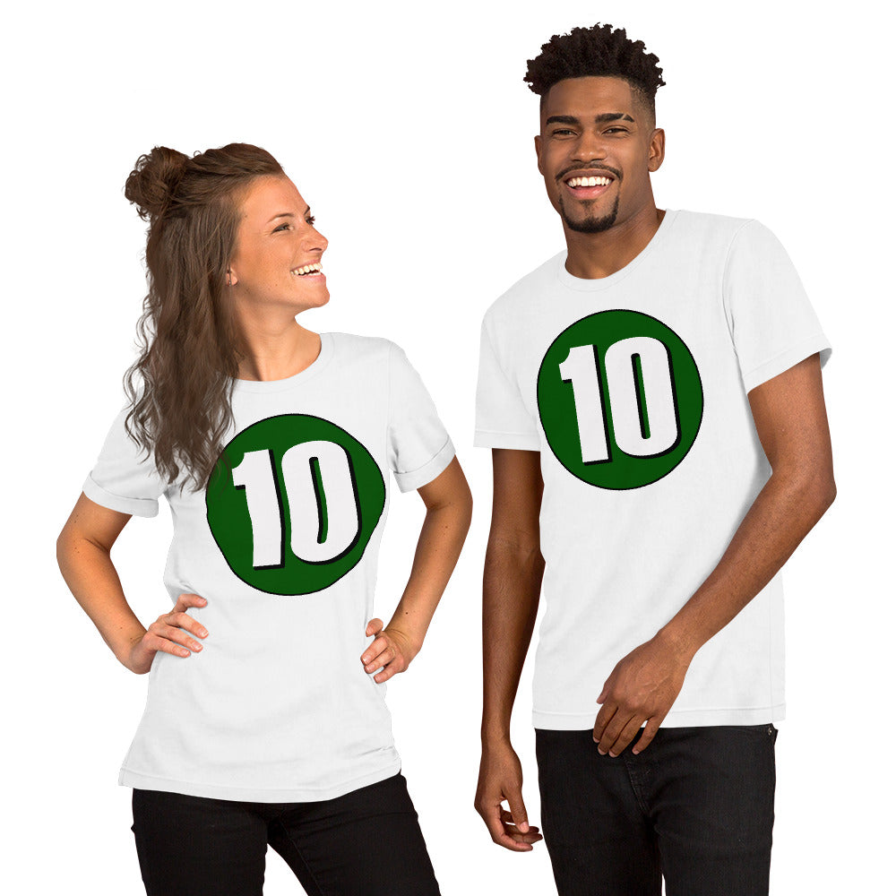 Unisex t-shirt: White on Hunter Green 10