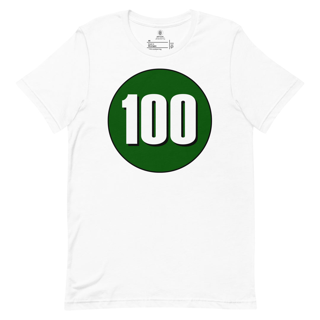 Unisex t-shirt: White on Hunter Green 100