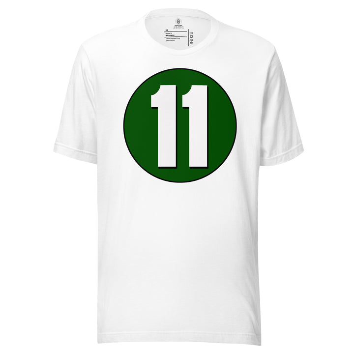 Unisex t-shirt: White on Hunter Green 11