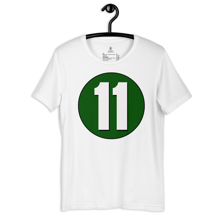 Unisex t-shirt: White on Hunter Green 11