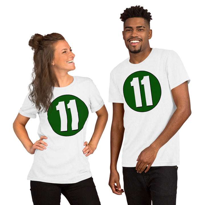 Unisex t-shirt: White on Hunter Green 11