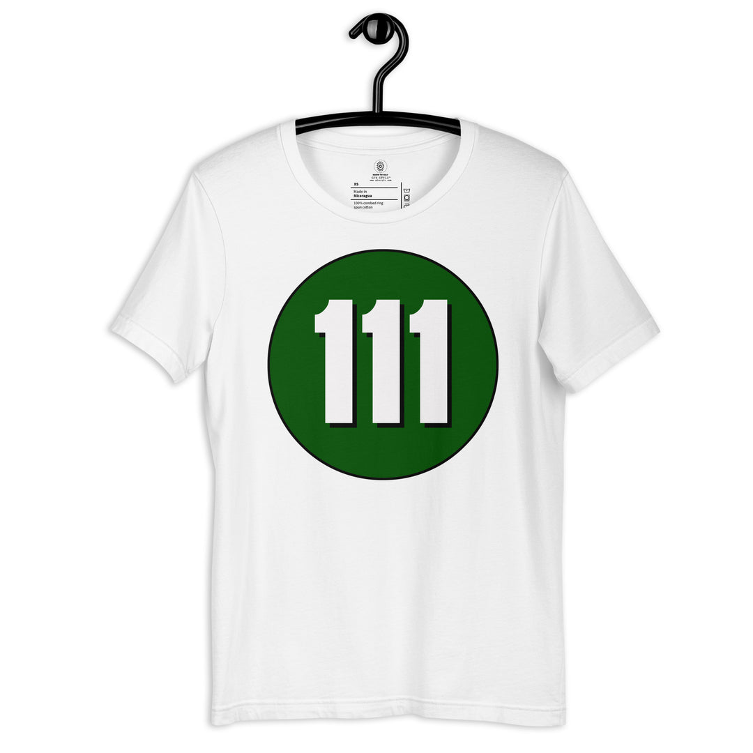 Unisex t-shirt: White on Hunter Green 111