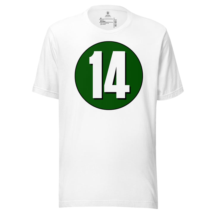 Unisex t-shirt: White on Hunter Green 14