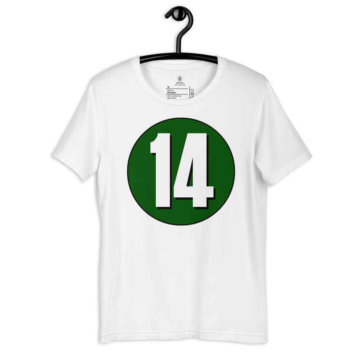 Unisex t-shirt: White on Hunter Green 14