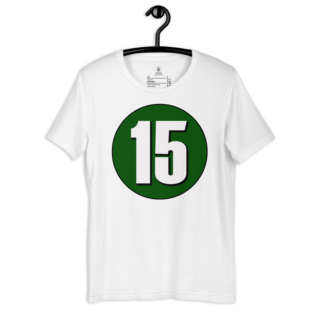 Unisex t-shirt: White on Hunter Green 15