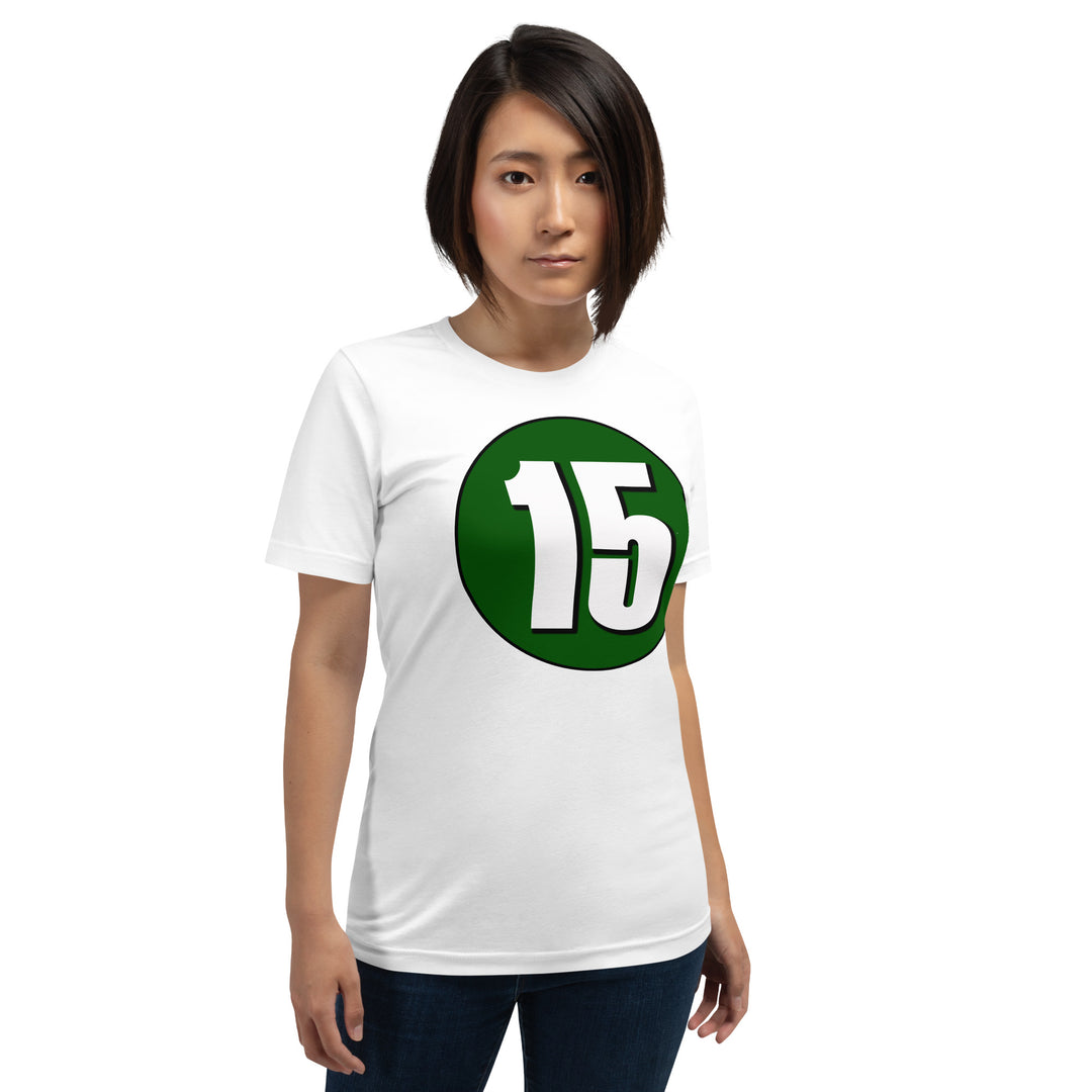 Unisex t-shirt: White on Hunter Green 15