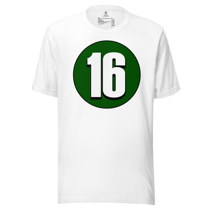 Unisex t-shirt: White on Hunter Green 16