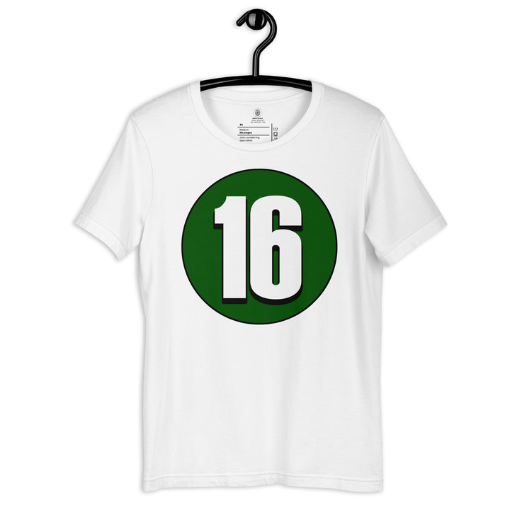 Unisex t-shirt: White on Hunter Green 16