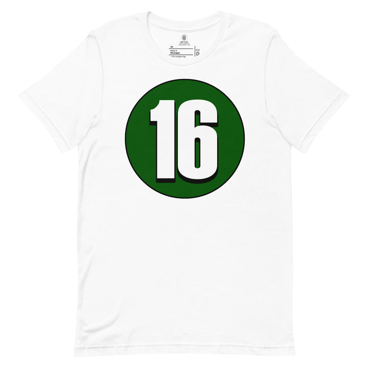 Unisex t-shirt: White on Hunter Green 16