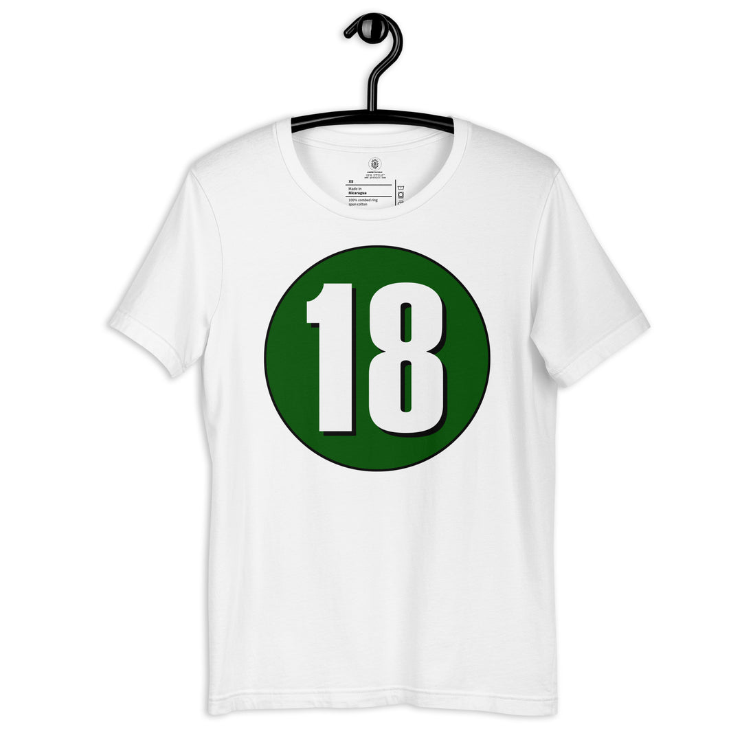 Unisex t-shirt: White on Hunter Green 18