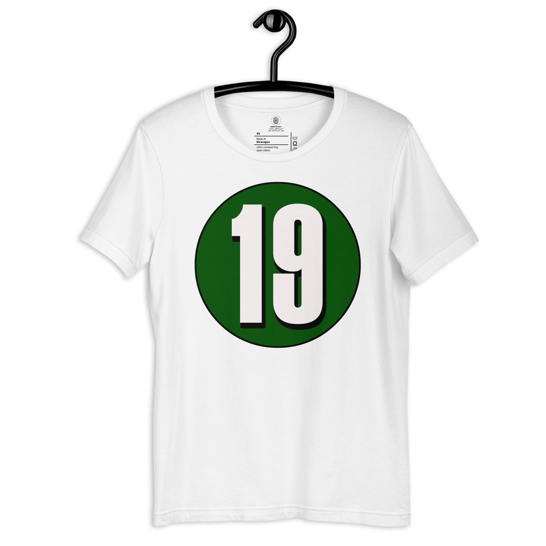 Unisex t-shirt: White on Hunter Green 19