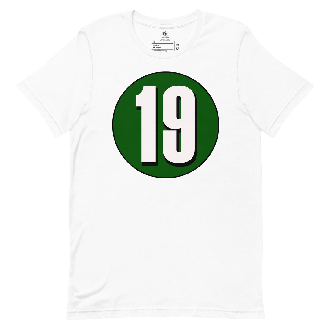 Unisex t-shirt: White on Hunter Green 19