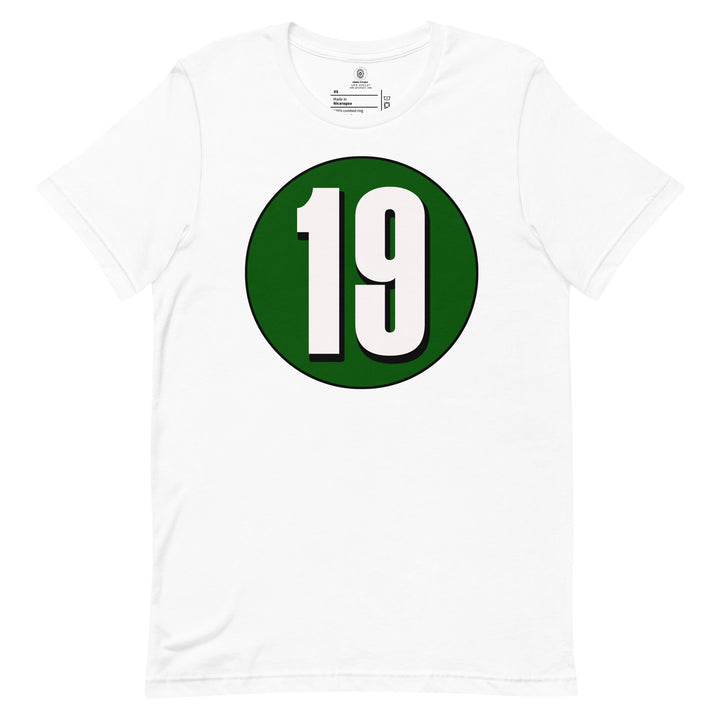 Unisex t-shirt: White on Hunter Green 19