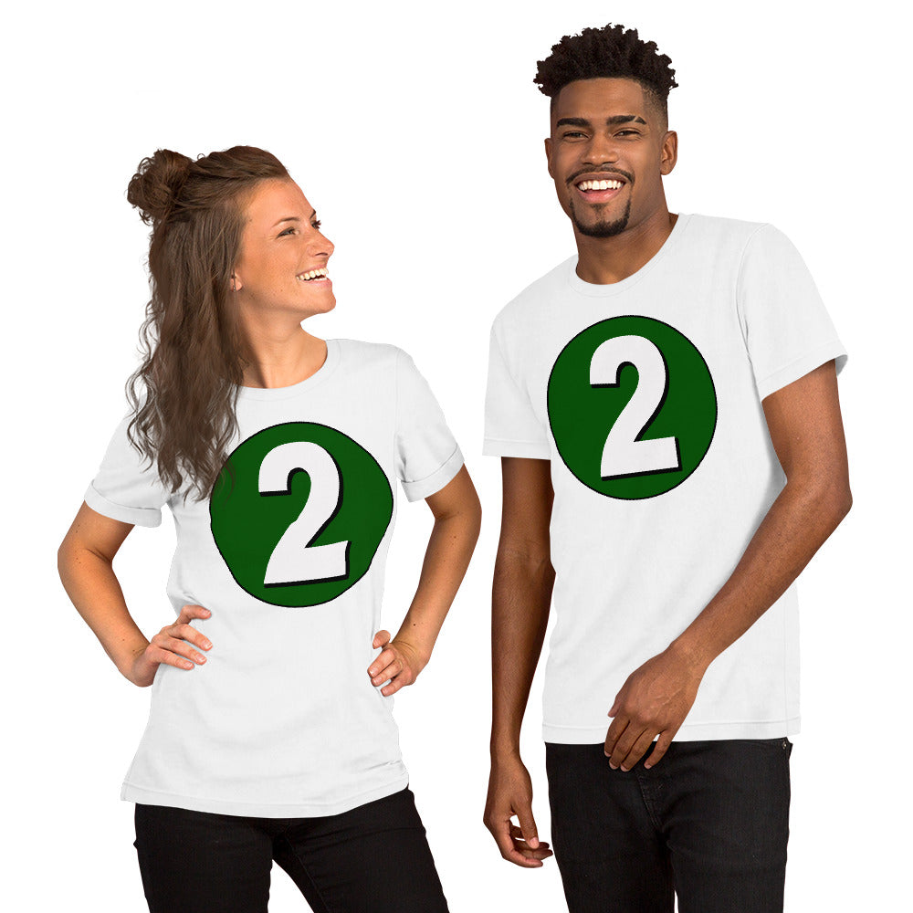 Unisex t-shirt: White on Hunter Green 2