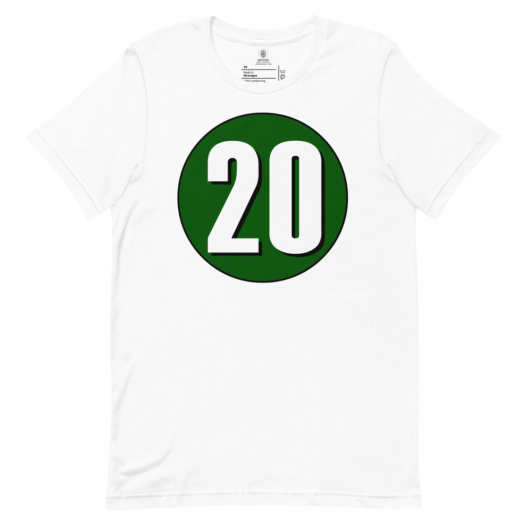 Unisex t-shirt: White on Hunter Green 20