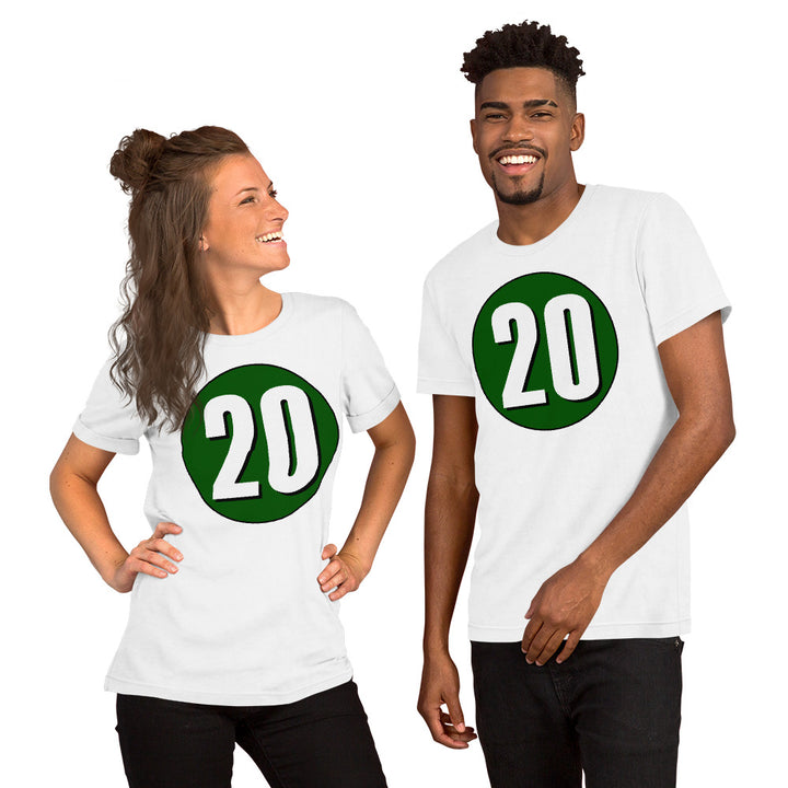 Unisex t-shirt: White on Hunter Green 20