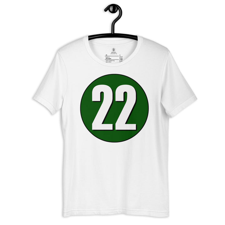 Unisex t-shirt: White on Hunter Green 22