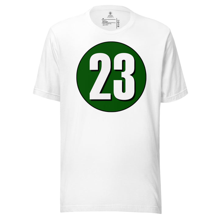 Unisex t-shirt: White on Hunter Green 23