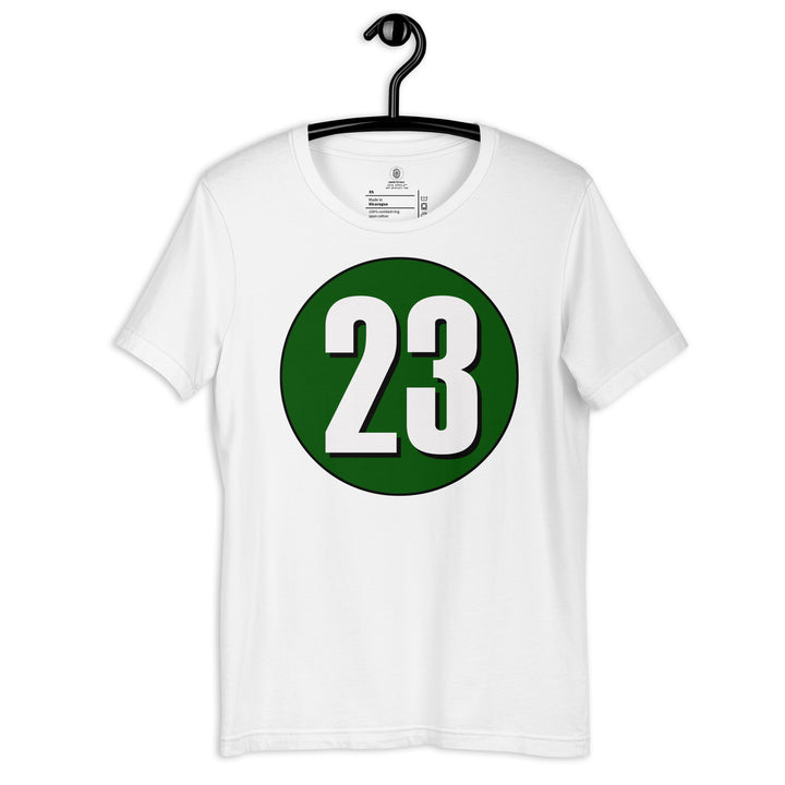 Unisex t-shirt: White on Hunter Green 23